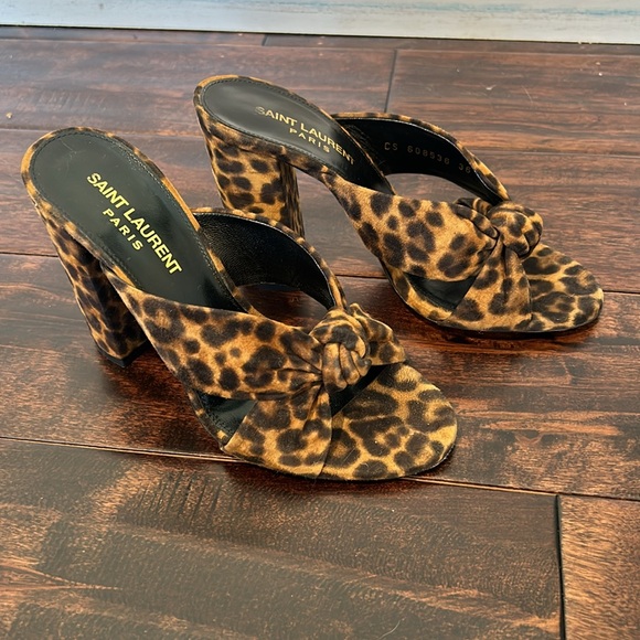 Leopard print Saint Laurent suede mule sandals - Picture 2 of 6